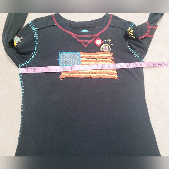 Double D Ranch Black Long Sleeve Top USA Flag Embellished Small Y2K Embroidered - Picture 11 of 12